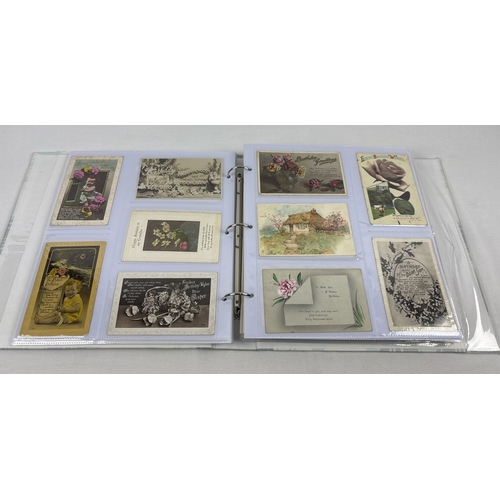 68 - A modern album containing 270+ assorted late Victorian & early 20th century greetings cards. To incl... 