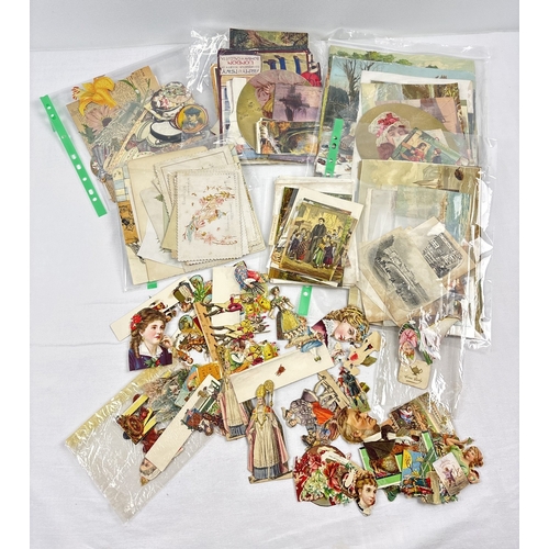 A collection of assorted antique ephemera to include loose scraps ...