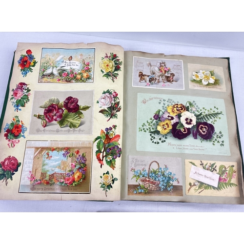 165 - 2 Victorian Scrap albums with gilt detail to covers containing assorted scraps and greetings cards. ... 