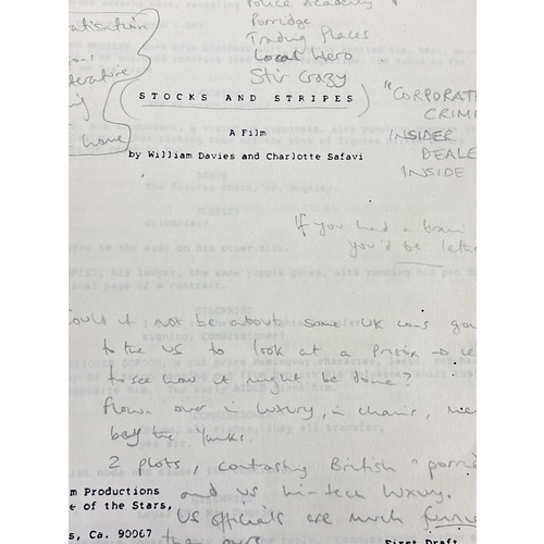 164 - A 1986 First Draft script for the film Stocks and Stripes by William Davies and Charlotte Safavi. Wi... 