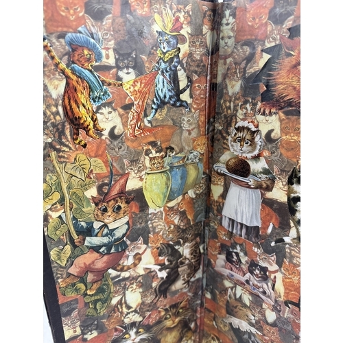 108 - A vintage folding table divider/screen with decoupage decoration both sides featuring cats. Screen m... 