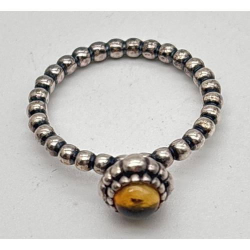 1117 - A boxed Pandora November yellow birthstone bubble bead stacking ring, Size 56/P. Pandora silver mark... 