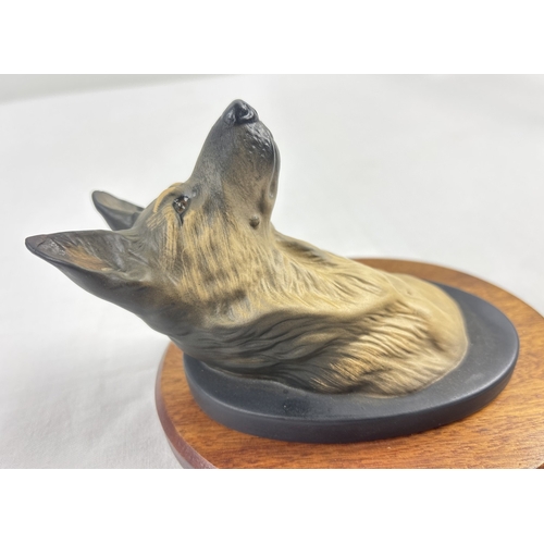 1271 - A Beswick ceramic Alsatian wall plaque #2932, in black & cream matt finish. Issued from 1986-89 from... 