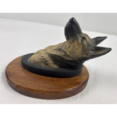 1271 - A Beswick ceramic Alsatian wall plaque #2932, in black & cream matt finish. Issued from 1986-89 from... 