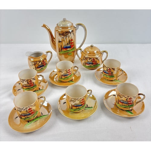 1297 - A box of assorted antique & vintage ceramics to include an orange lustre regal ware teapot, teapot s... 