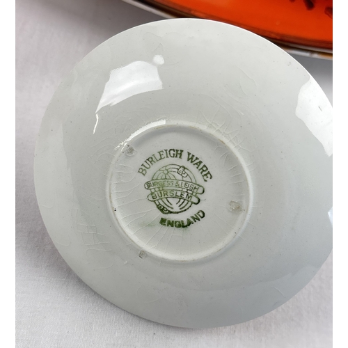 1300 - A box of assorted antique ceramics to include a Burleigh Ware ceramic dressing table set in orange. ... 