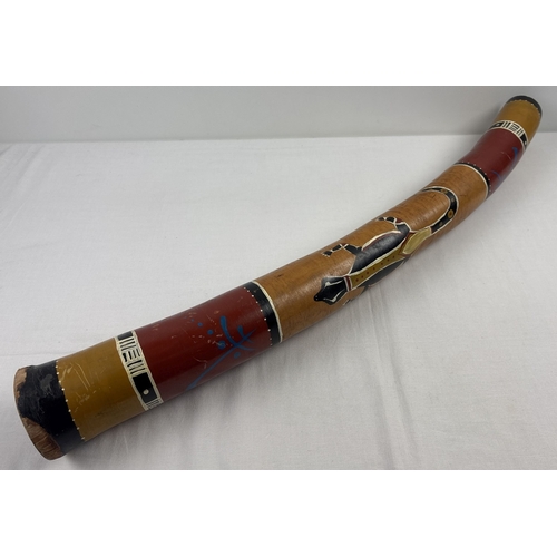 1342 - An Australian didgeridoo made from bamboo with hand painted lizard and indigenous decoration through... 