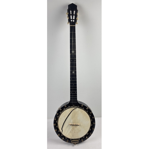 1344 - A Barnes & Mullins Perfect No. 2 zither banjo with vintage cloth bound Reliance carry case and acces... 