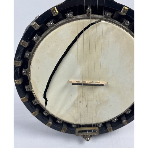 1344 - A Barnes & Mullins Perfect No. 2 zither banjo with vintage cloth bound Reliance carry case and acces... 