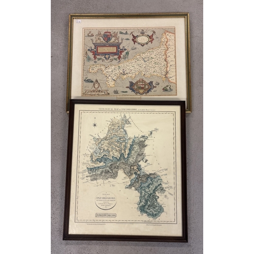 1419 - 2 framed and glazed maps. A Geological Map of Oxfordshire by W Smith together with a re print of Sax... 