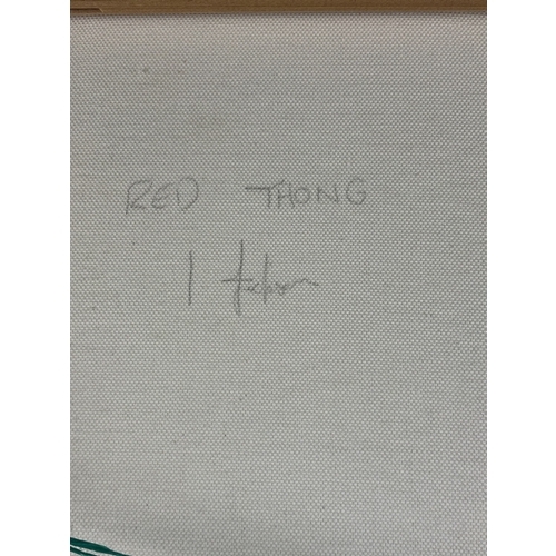 1426 - A large modern oil on canvas entitled 'Red Thong', signed I Jackson 08. Titled, signed and dedicated... 