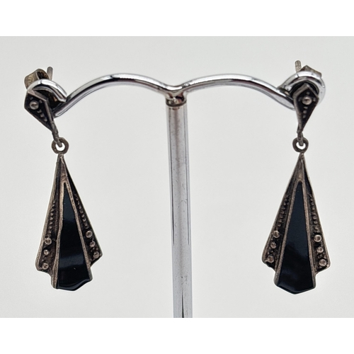 1013 - 3 pairs of silver and natural stone set drop earrings, to include Mexican silver. A pair of large dr... 