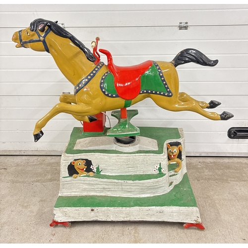 1434 - A vintage coin operated galloping horse amusement ride from Edward Savill amusements. Painted fibreg... 