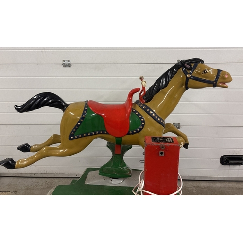 1434 - A vintage coin operated galloping horse amusement ride from Edward Savill amusements. Painted fibreg... 