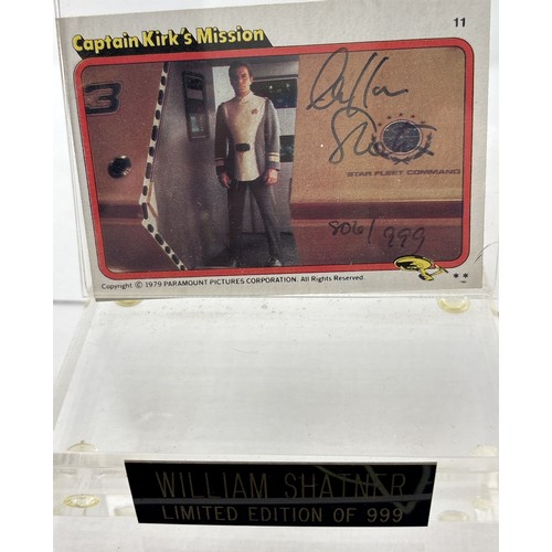 13 - A signed 1979 Star Trek Captain Kirk's Mission trading card. Signed and numbered by William Shatner ... 