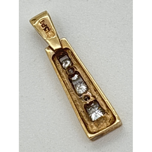 8 - A modern design 9ct gold channel set diamond pendant with fixed hanging bale. Pendant set with 5 gra... 