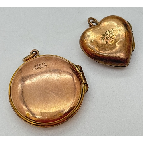 2 vintage 9ct gold front and back lockets. A circular locket with ...