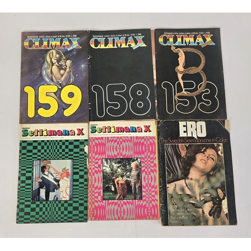 6 assorted vintage smaller sized hardcore adult erotic magazines to include Climax, Settimana X and Ero.