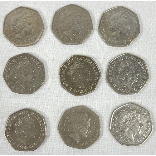 9 collectors 50p coins. Comprising: 2016 Mrs Tiggy-Winkle, 2 x 2017 ...