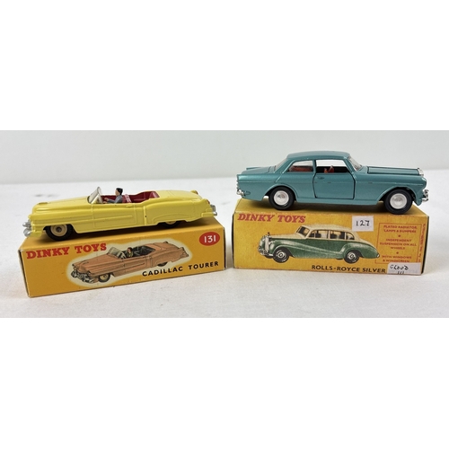 377 - 2 vintage 1960's Dinky Toys diecast cars with reproduction boxes. #127 Rolls Royce Silver Cloud III ... 