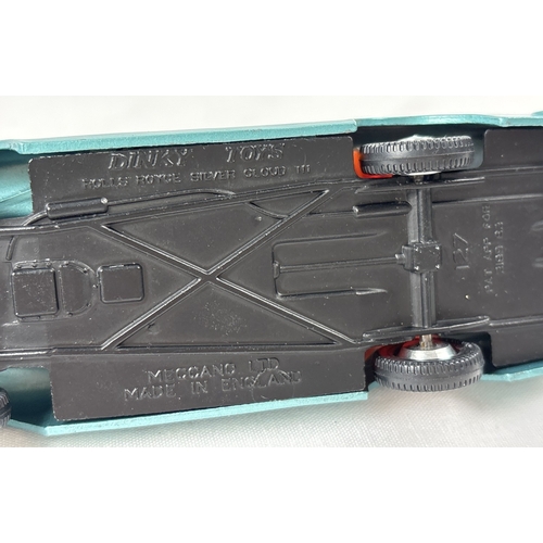 377 - 2 vintage 1960's Dinky Toys diecast cars with reproduction boxes. #127 Rolls Royce Silver Cloud III ... 