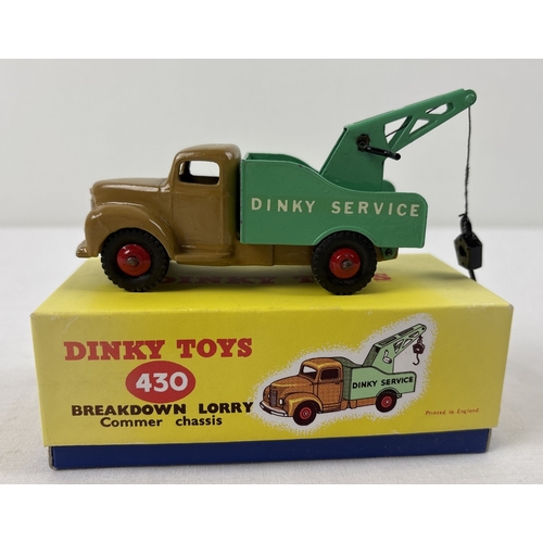Vintage Dinky Toys diecast Commer Breakdown lorry #430, in restored condition with reproduction box. In tan & green, produced from 1954-64.