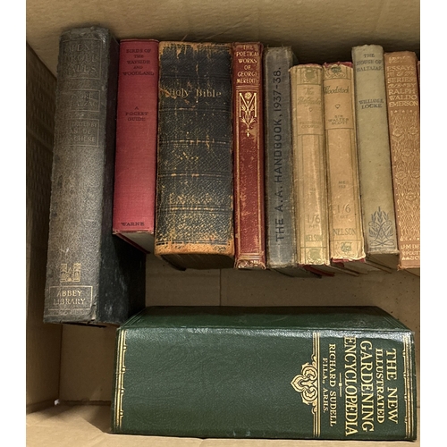 1256 - A box of 23 antique and vintage cloth bound books and bibles, in various conditions. Some with illus... 