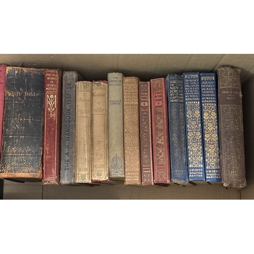1256 - A box of 23 antique and vintage cloth bound books and bibles, in various conditions. Some with illus... 