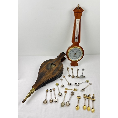 1288 - A pair of early 20th century wooden handled bellows with brass , leather and studded detail, togethe... 