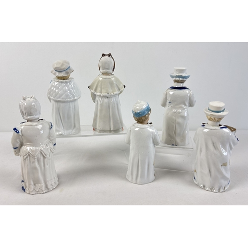 1326 - 6 assorted antique bisque nodder figurines in varying designs and colours. Each approx. 17cm tall.