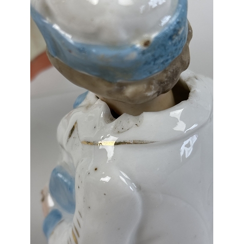 1326 - 6 assorted antique bisque nodder figurines in varying designs and colours. Each approx. 17cm tall.