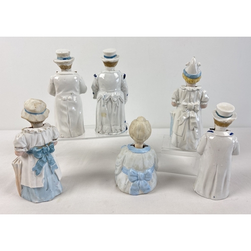 1327 - 6 assorted antique bisque nodder figurines in varying designs and colours to include Oriental seated... 