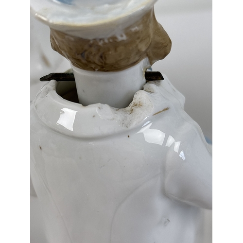 1329 - 6 assorted antique bisque nodder figurines in varying designs and colours, to include a pair in yell... 