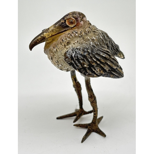 A small antique Franz Bergman Vienna cold painted bronze figure of a Marabou Stork, stamped 'Geschützt' (indistinct) to underside. Approx. 6.5cm tall.