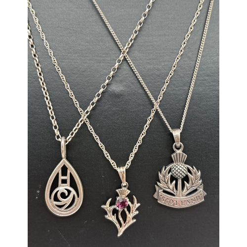 3 Scottish themed silver pendant necklaces with 18