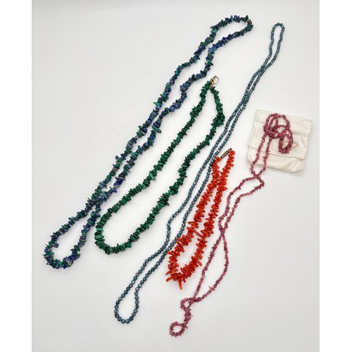 1042 - 5 natural stone necklaces in various sizes. To include a vintage 15