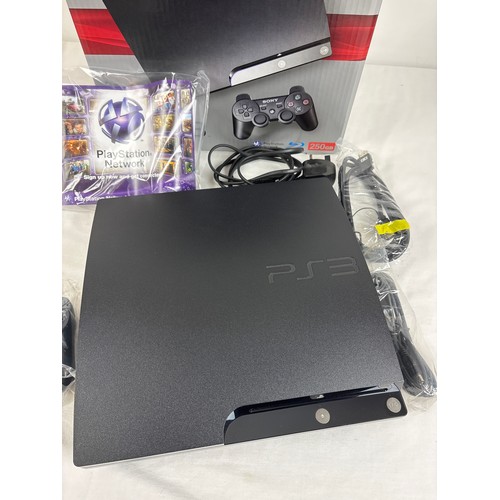 44 - A boxed Sony PlayStation 3 PS3 slimline, in black, complete & in excellent condition. 250GB console ... 