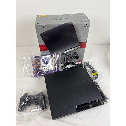 44 - A boxed Sony PlayStation 3 PS3 slimline, in black, complete & in excellent condition. 250GB console ... 