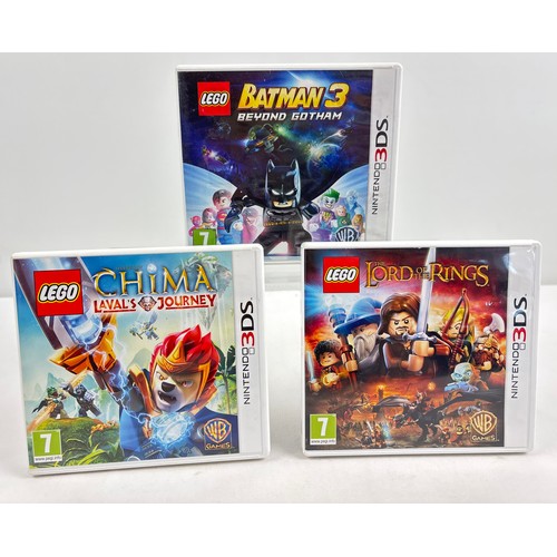 9 - 3 Nintendo 3DS Lego games, all cased and with manuals. Batman 3: Beyond Gotham, The Lord of The Ring... 