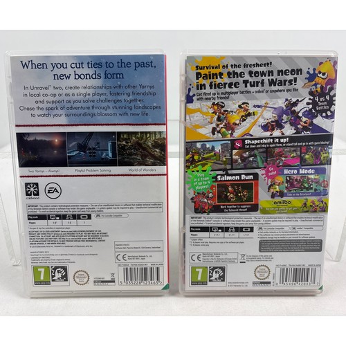 13 - 2 cased Nintendo Switch game cartridges - Unravel Two and Splatoon 2. Both in excellent condition.