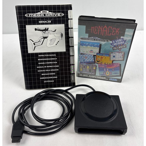 14 - Sega Mega Drive Menacer infrared receiver, instruction manual and cased game cartridge (no gun). Gam... 
