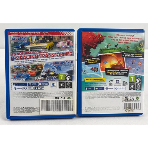5 - 2 cased PS Vita games - Ltd Edition Sonic All Stars Racing Transformed, together with Rayman Origins... 