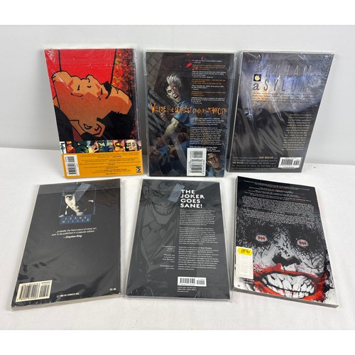 111 - 6 assorted Batman soft cover graphic novels from DC Comics and Titan Books. Comprising: Arkham Asylu... 