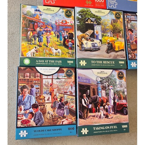 163 - 10 assorted 1000 piece jigsaw puzzles to include House Of Puzzles, Falcon and Kevin Walsh Nostalgia ... 