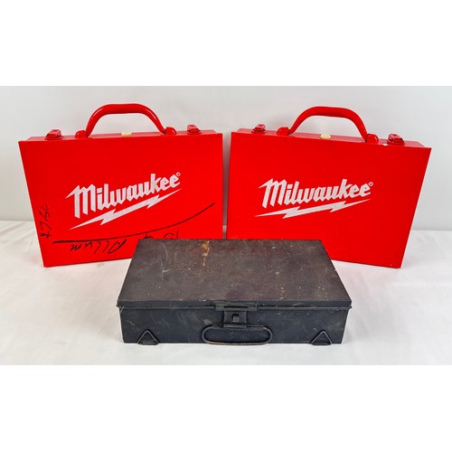2 Metal Milwaukee tool fixings cases, together with a vintage black ...