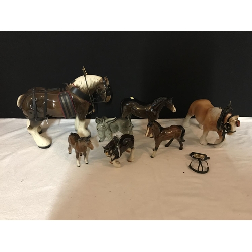241 - 7 HORSE ORNAMENTS TO INCLUDE A BESWICK SHIRE HORSE FOAL