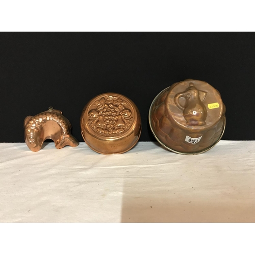 253 - 3 COPPER JELLY MOULDS