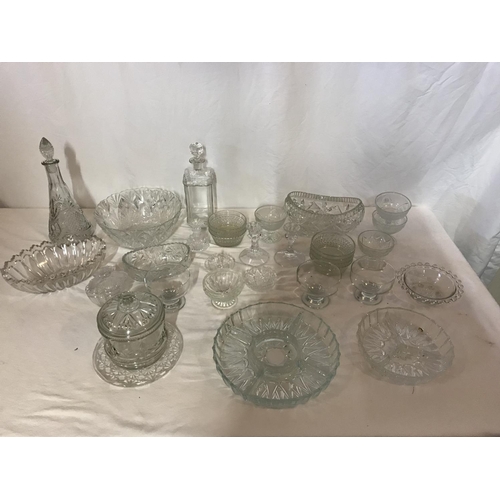 273 - 2 SHELVES OF GLASSWARE TO INCLUDE BOWLS AND A SCENT BOTTLE
