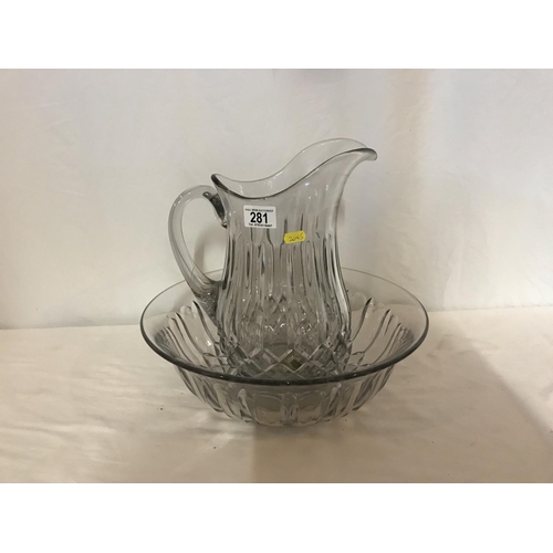 281 - PRESSED GLASS WASH JUG AND BASON