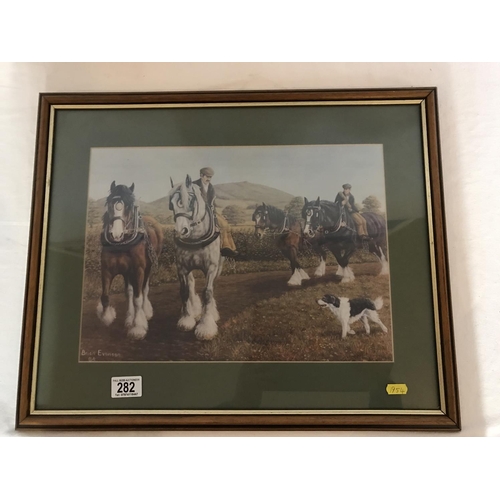 282 - FRAMED PRINT OF WORKING SHIRE HORSES